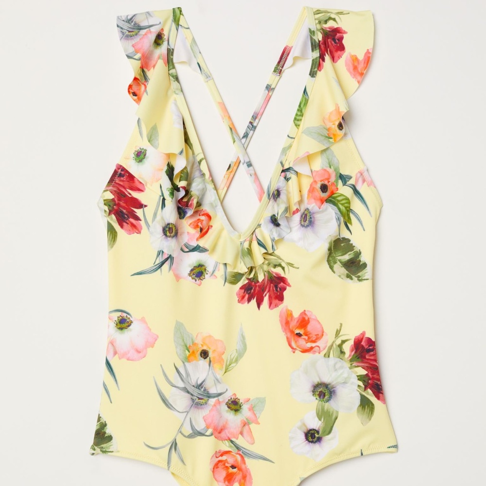 H&M light yellow floral one piece